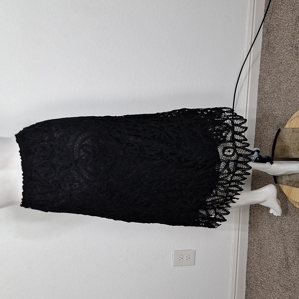 Laura Ashley Black Whimsigoth Fairy Lace Overlay Scallop Midi Skirt Size M - Picture 5 of 9